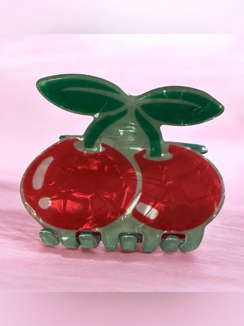 Cherry Acrylic Hair Claw in Red and Green NEW 2”